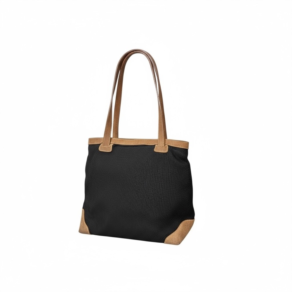 Vintage Tommy Bahama Canvas‎ Tote Bag Black Brown Suede Leather Trim